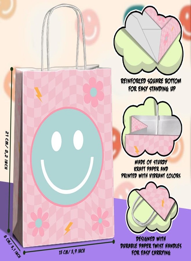 JOYGATHER 24 Pcs Smile Face Party Favors Bags with Handles, Pastel Goodie Bags, Gift Bags, Candy Bags with 4 Different Types, Groovy Kraft Paper Bags for Birthday Party Supplies Baby Shower Decorations - Image 3